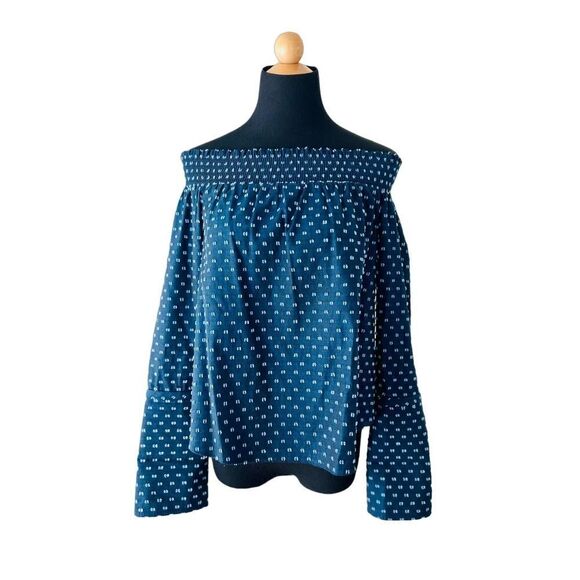 Derek Lam 10 Crosby Navy Clip Dot Off the Shoulder Top Size 2 - Picture 3 of 9